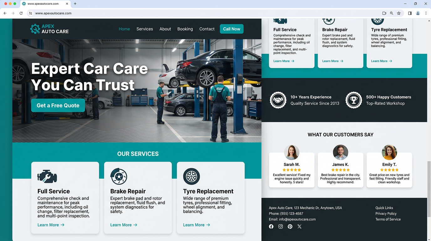 Auto Service Workshop design concept by Conin Web Design
